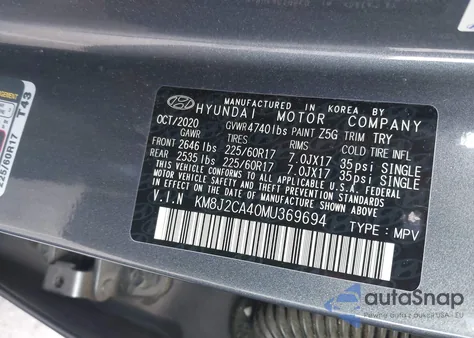 2021 Hyundai Tucson Se z USA, uszkodzony, nr VIN KM8J2CA40MU369694